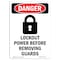 Signmission OSHA Sign, Lockout Power Before, 10in X 7in Decal, 7" W, 10" L, Portrait, Lockout Power Before OS-DS-D-710-V-1434 - alternate 1